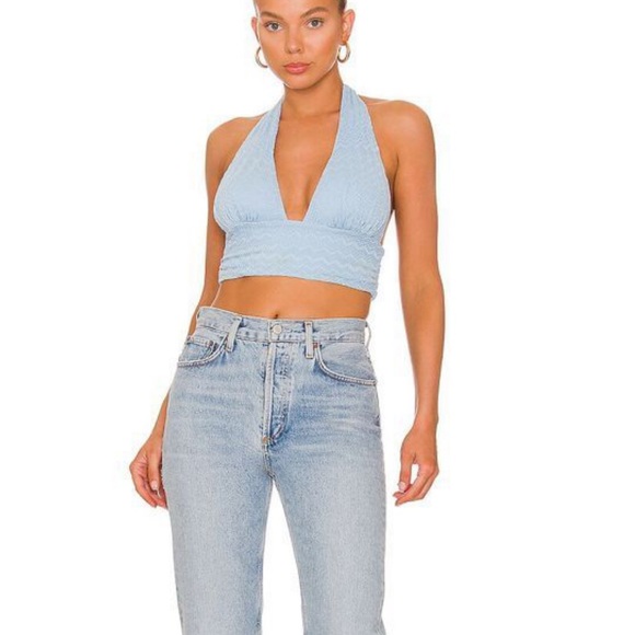 Lovers + Friends Tops - REVOLVE Lovers & Friends Light Blue Halter Crop Top